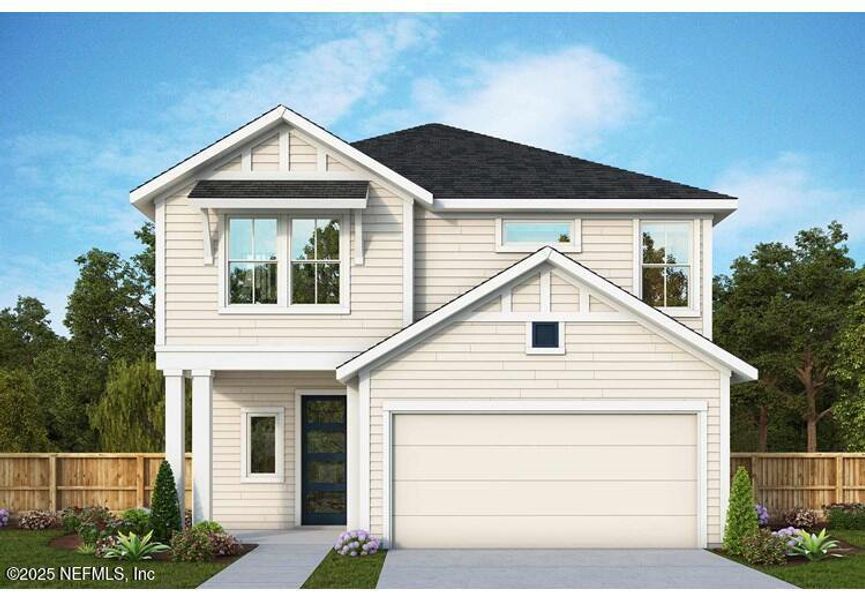 Front exterior of a new home in Evergreen Island at Silverleaf - Classic, St. Augustine, FL, highlighting curb appeal (Image 1).