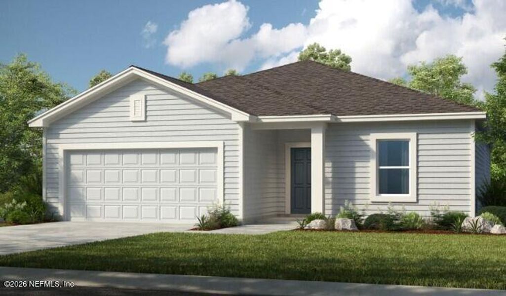 Front exterior of a new home in Coopers Meadow, Jacksonville, FL, highlighting curb appeal (Image 1). Front exterior of a new home in Coopers Meadow, Jacksonville, FL, highlighting curb appeal (Image 1).