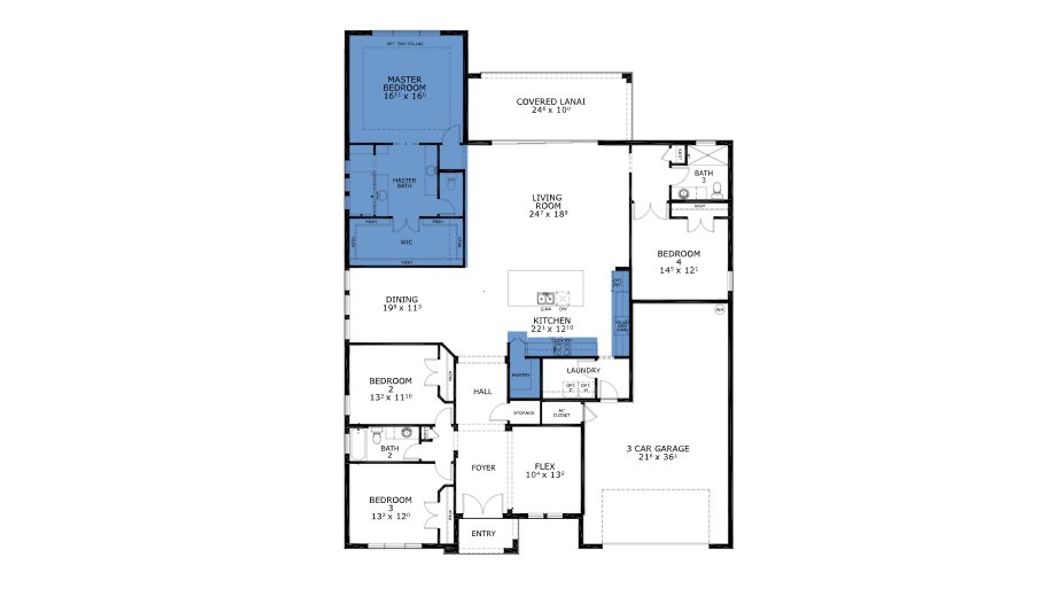 2D floor plan layout for the Costa Mesa II - Regency Series | 70' Wide Lots by ICI Homes in Woodhaven, Port Orange, FL (Image 3).