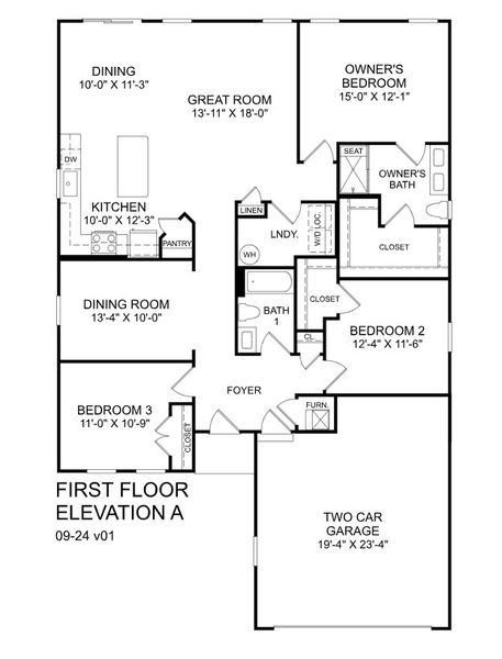 2D floor plan layout for the Dominica Spring by Ryan Homes in Overture Pointe Ranches, Hickory, NC (Image 2).