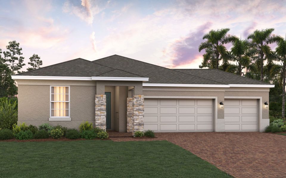 Hayden 3-Car Elevation 1 with Stone