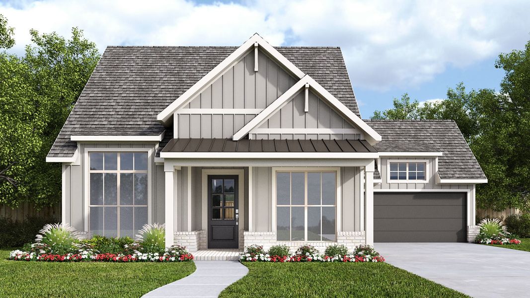 Representative exterior photo of a completed home built from the 2810W by Perry Homes in The Highlands 60', Porter, TX (Image 9). Representative exterior photo of a completed home built from the 2810W by Perry Homes in The Highlands 60', Porter, TX (Image 9).