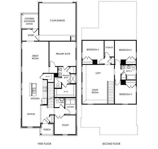 2D floor plan layout of this home in Flora, Hutto, TX (Image 2). 2D floor plan layout of this home in Flora, Hutto, TX (Image 2).