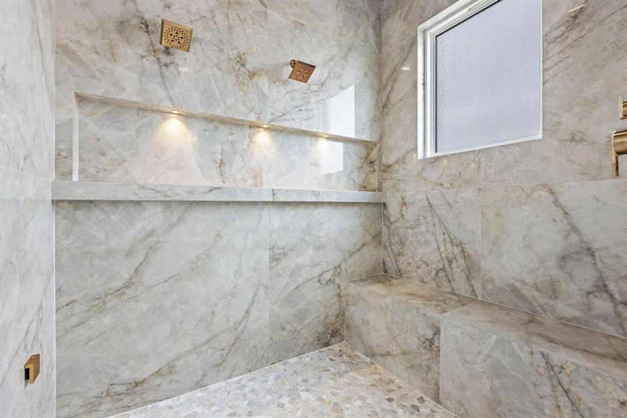 Bathroom view of a tile shower Bathroom view of a tile shower