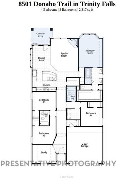 2D floor plan layout of this home in Trinity Falls, McKinney, TX (Image 2).