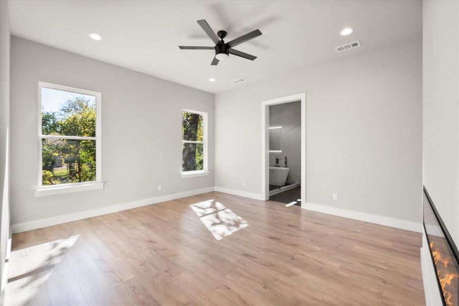 Empty room with light wood-style flooring, Empty room with light wood-style flooring,