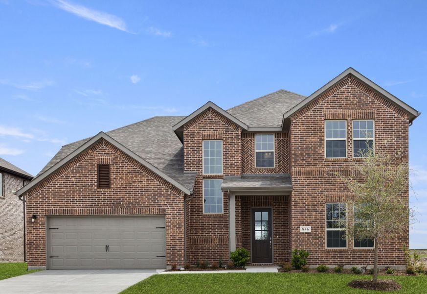 Representative exterior photo of a completed home built from the Kirby by UnionMain Homes in Myrtle Creek, Waxahachie, TX (Image 4). Representative exterior photo of a completed home built from the Kirby by UnionMain Homes in Myrtle Creek, Waxahachie, TX (Image 4).