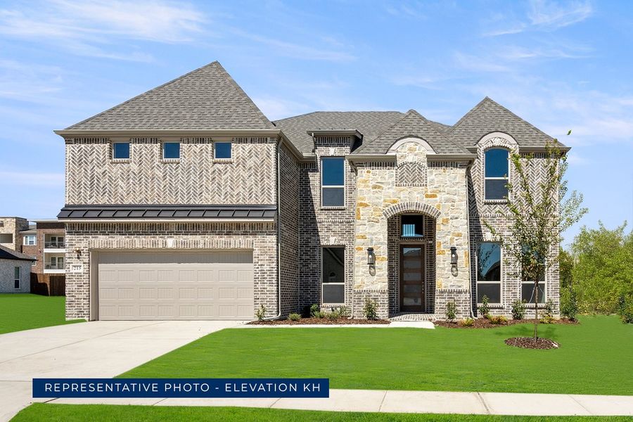Representative exterior photo of a completed home built from the Hillcrest 2F (w/Media) by First Texas Homes in Cambridge Estates, Prosper, TX (Image 16).