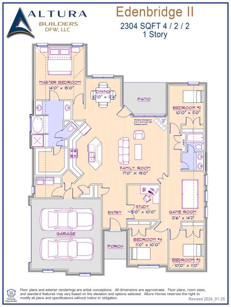 2D floor plan layout for the Edenbridge II by Altura Homes in Mallard Point, Greenville, TX (Image 3).