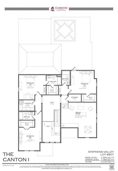 2D floor plan layout for the 807 CANTON I by Celebration Homes in Stephens Valley, Nashville, TN (Image 3).