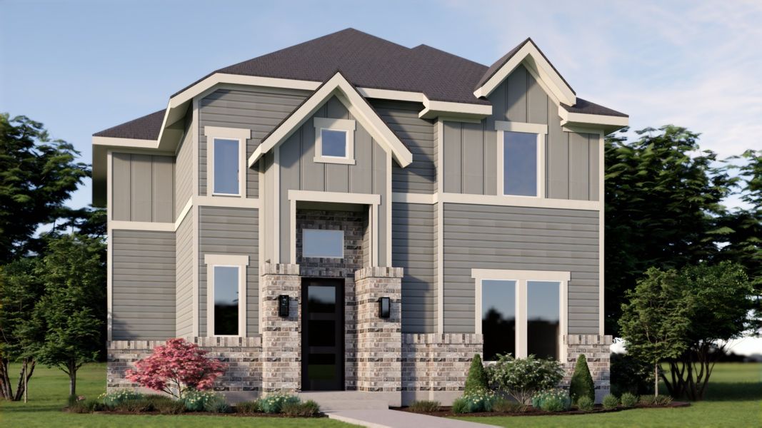 Representative exterior photo of a completed home built from the Homestead by Pacesetter Homes in Easton Park, Austin, TX (Image 1). Representative exterior photo of a completed home built from the Homestead by Pacesetter Homes in Easton Park, Austin, TX (Image 1).