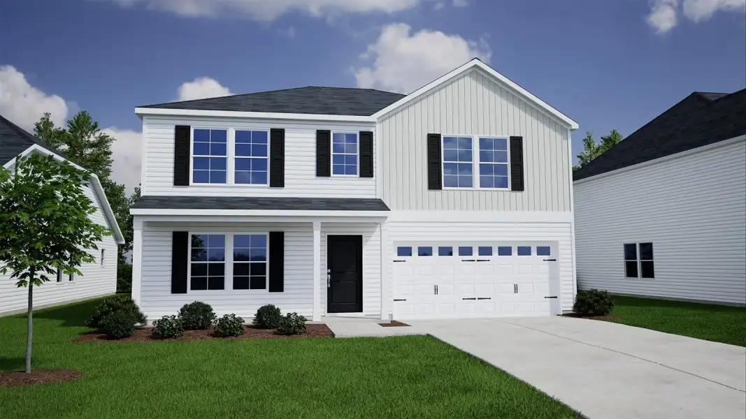 Front exterior of a new home in Ellington, Elgin, SC, highlighting curb appeal (Image 1). Front exterior of a new home in Ellington, Elgin, SC, highlighting curb appeal (Image 1).