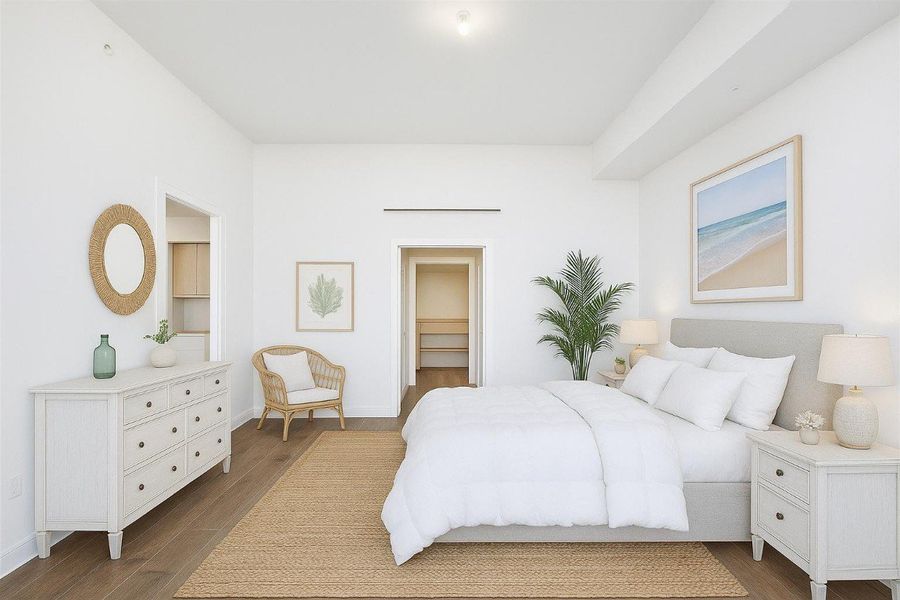 Virtually staged primary bedroom