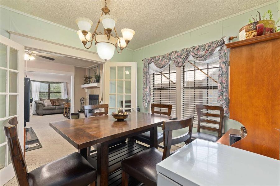 French doors between the living room and dining room