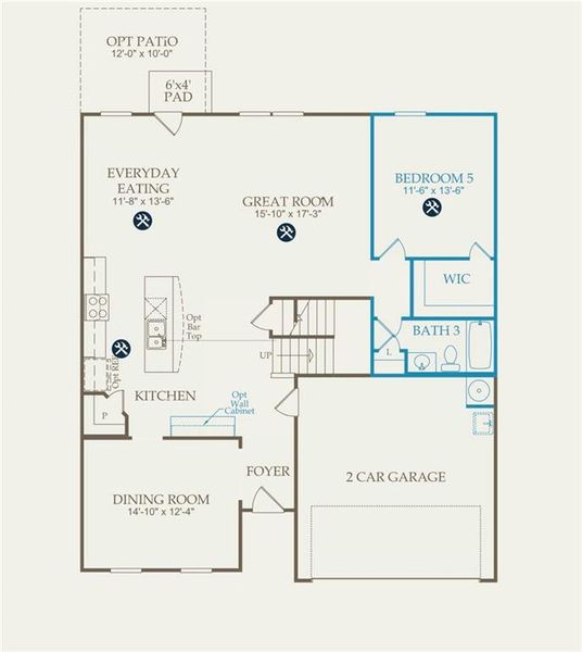 2D floor plan layout of this home in Wildwood at Avalon, McDonough, GA (Image 5).