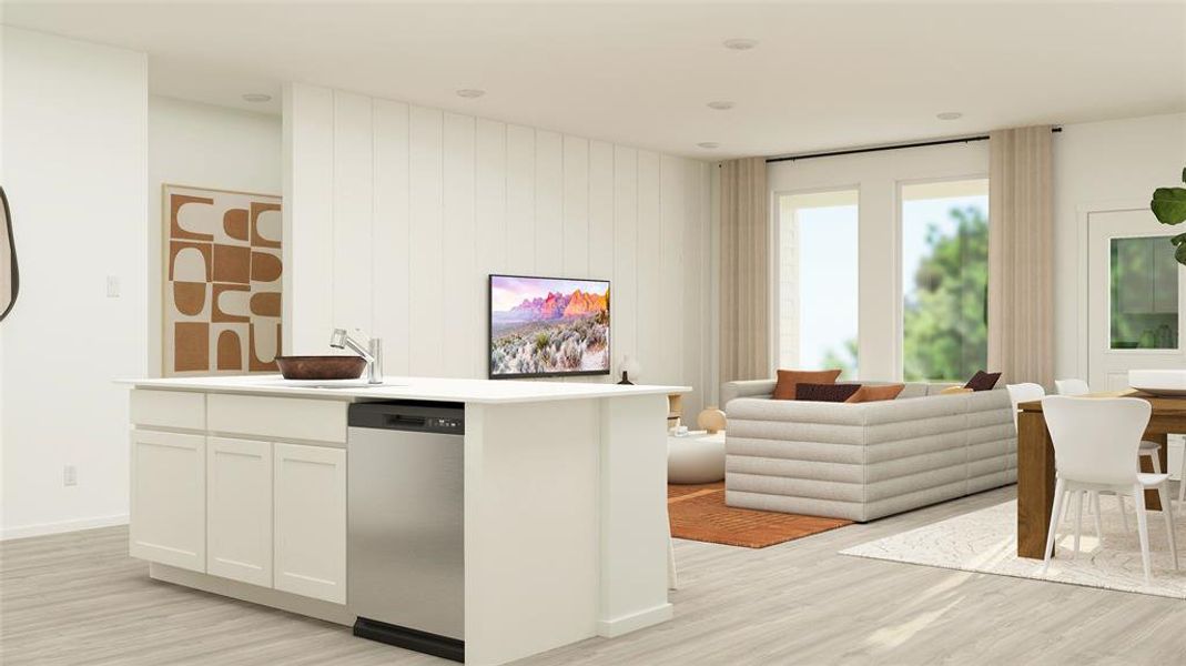 Living room with sink and light wood-type flooring