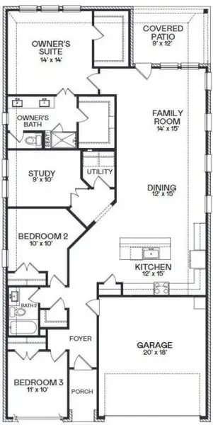 2D floor plan layout of this home in Sunterra: Bristol Collection, Katy, TX (Image 2).
