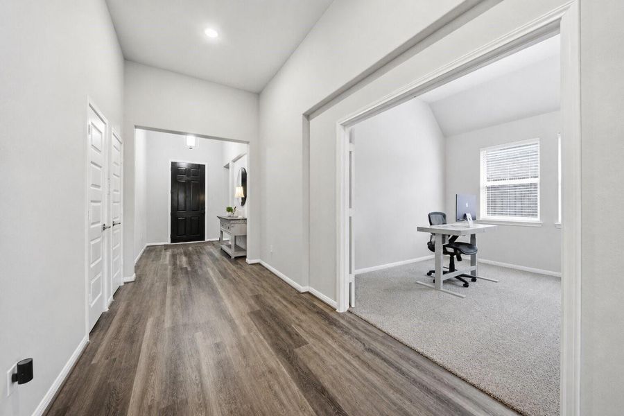 Oversized foyer entrance leads to the home office Oversized foyer entrance leads to the home office