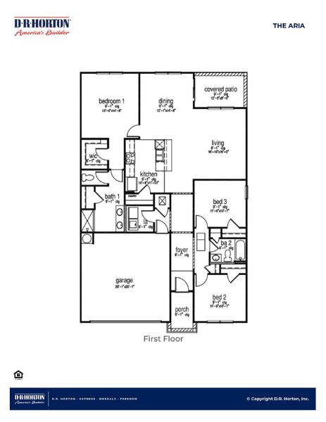 2D floor plan layout for the Aria by D.R. Horton in Stockyard, Statesboro, GA (Image 3).