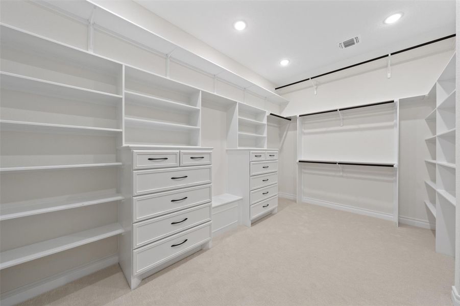 Spacious closet featuring light colored carpet Spacious closet featuring light colored carpet
