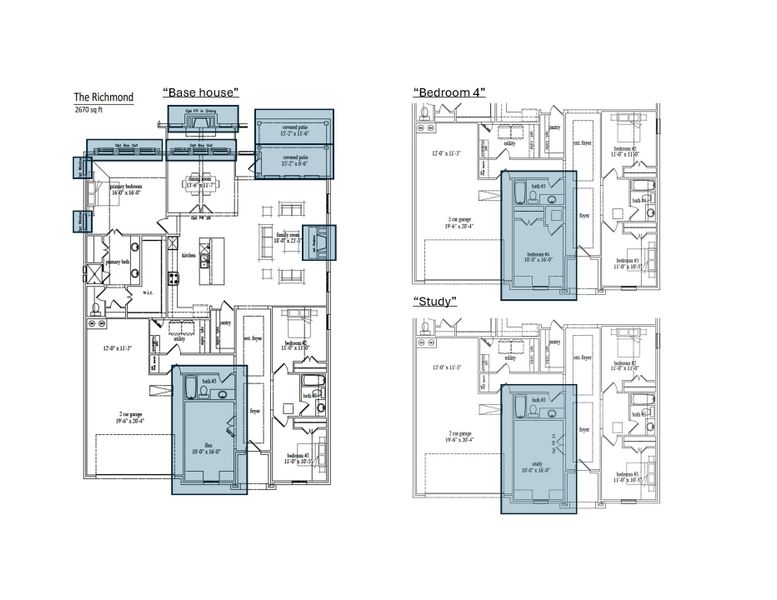 2D floor plan layout for the Richmond by John Houston Homes in BridgeWater - Phase 1, Midlothian, TX (Image 4).