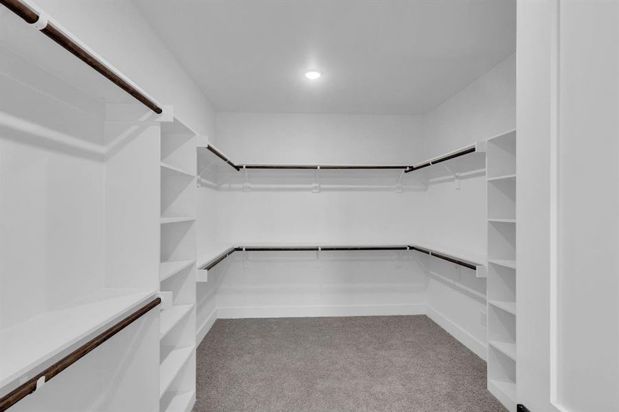 Walk in closet featuring light carpet