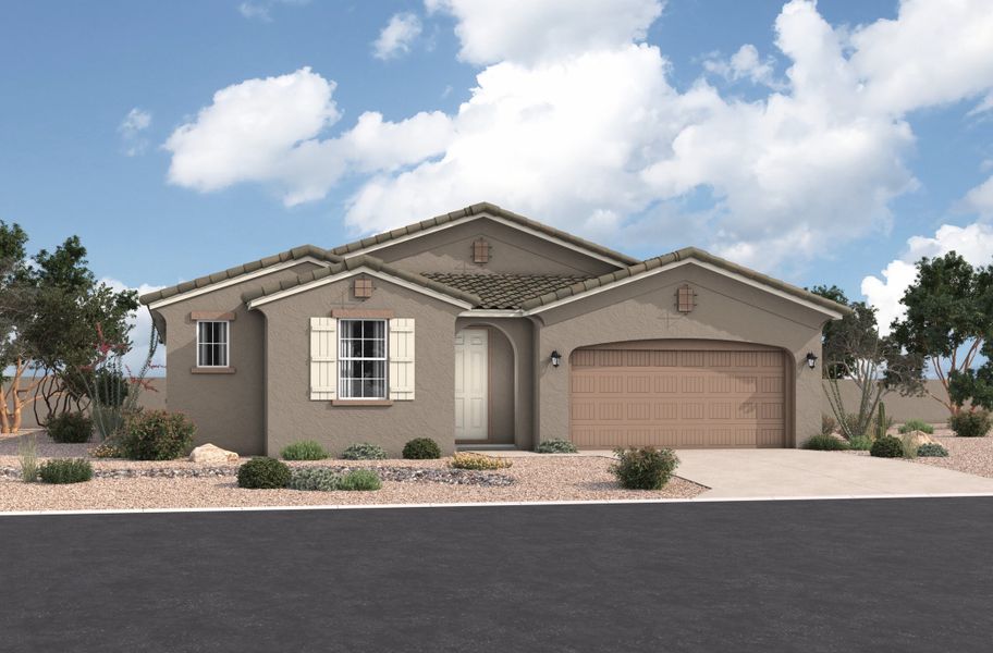 Representative exterior photo of a completed home built from the Flemington by Beazer Homes in Tirreno at IronWing: Tirreno, Litchfield Park, AZ (Image 8). Representative exterior photo of a completed home built from the Flemington by Beazer Homes in Tirreno at IronWing: Tirreno, Litchfield Park, AZ (Image 8).