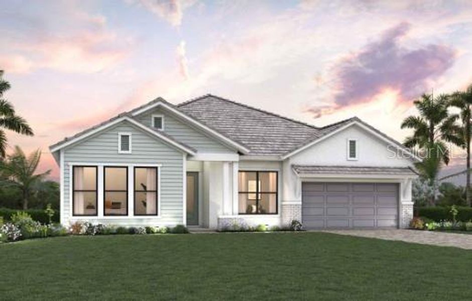 Front exterior of a new home in Palmera Wellen Park - Classic Series, Venice, FL, highlighting curb appeal (Image 1). Front exterior of a new home in Palmera Wellen Park - Classic Series, Venice, FL, highlighting curb appeal (Image 1).