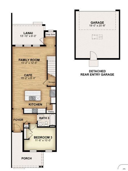 2D floor plan layout of this home in Harvest at Ovation - Townhomes, Winter Garden, FL (Image 4).