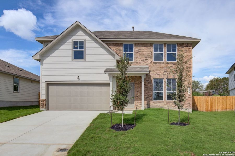 Front exterior of a new home in Horizon Pointe, Converse, TX, highlighting curb appeal (Image 37).