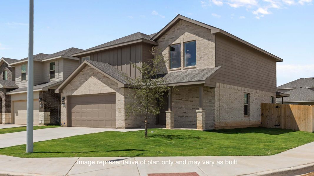 Front exterior of a new home in Overlook West, Wolfforth, TX, highlighting curb appeal (Image 16).