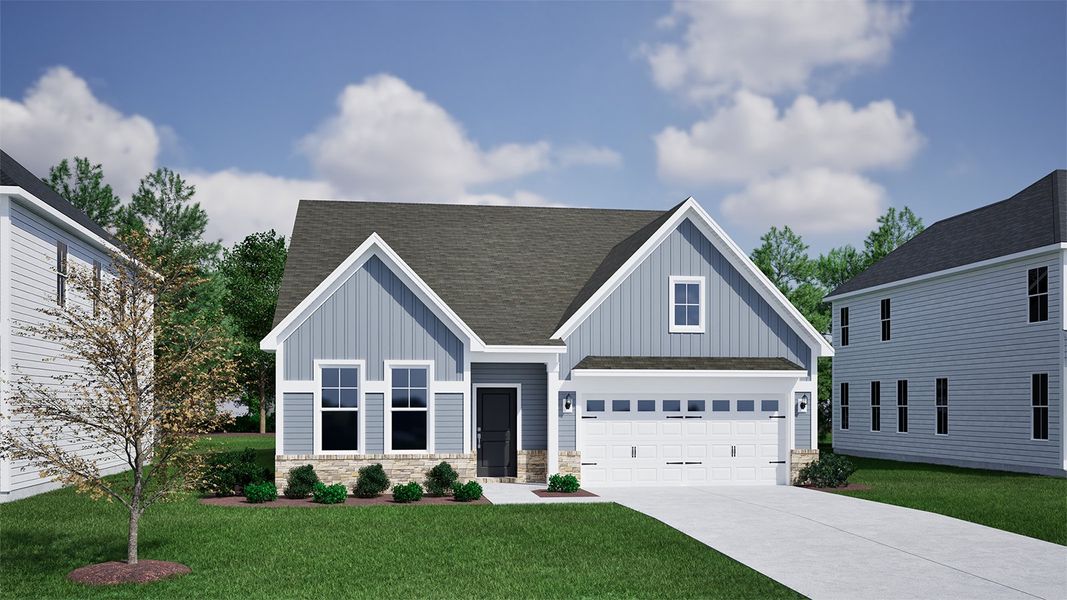 Representative exterior photo of a completed home built from the Hunter - Vanguard Collection by Mungo Homes in Ovation at Sweetbrier, Durham, NC (Image 10).