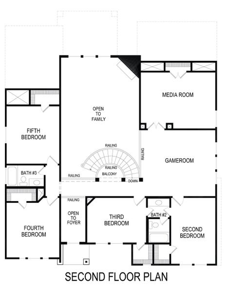 2D floor plan layout for the Hillcrest 2FS (w/Media) by First Texas Homes in Hidden Lakes Estates, DeSoto, TX (Image 4).