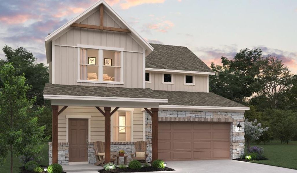 Front exterior of a new home in Rolling Glen, Hutto, TX, highlighting curb appeal (Image 2). Front exterior of a new home in Rolling Glen, Hutto, TX, highlighting curb appeal (Image 2).