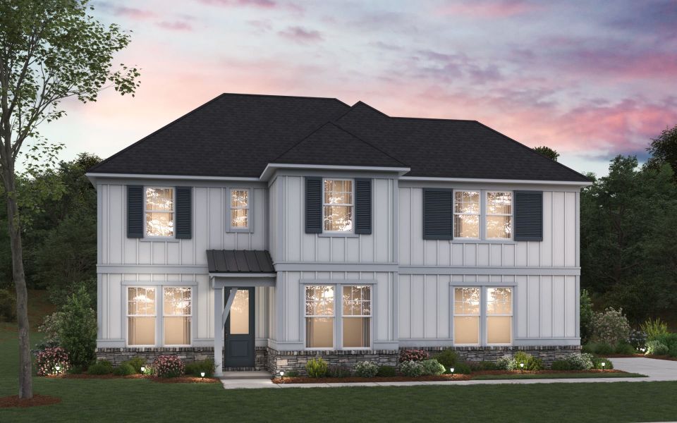 Representative exterior photo of a completed home built from the Monroe by Pulte Homes in Windsor Court, Fayetteville, GA (Image 10).