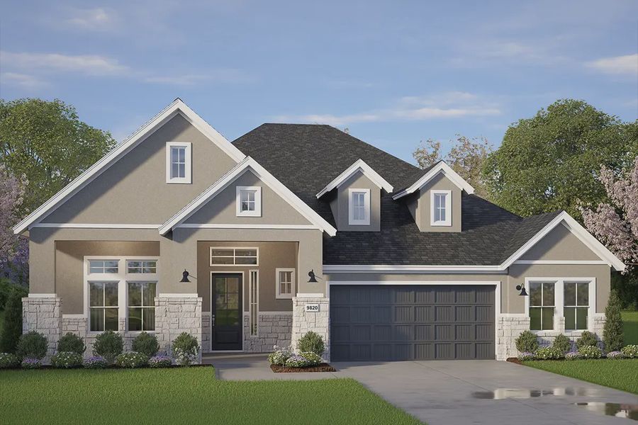 Representative exterior photo of a completed home built from the Darien by Chesmar Homes in Riceland 60',65',70', Mont Belvieu, TX (Image 3). Representative exterior photo of a completed home built from the Darien by Chesmar Homes in Riceland 60',65',70', Mont Belvieu, TX (Image 3).