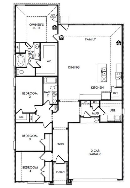 2D floor plan layout for the Austin by Impression Homes in ValleyBrooke, Mesquite, TX (Image 3).