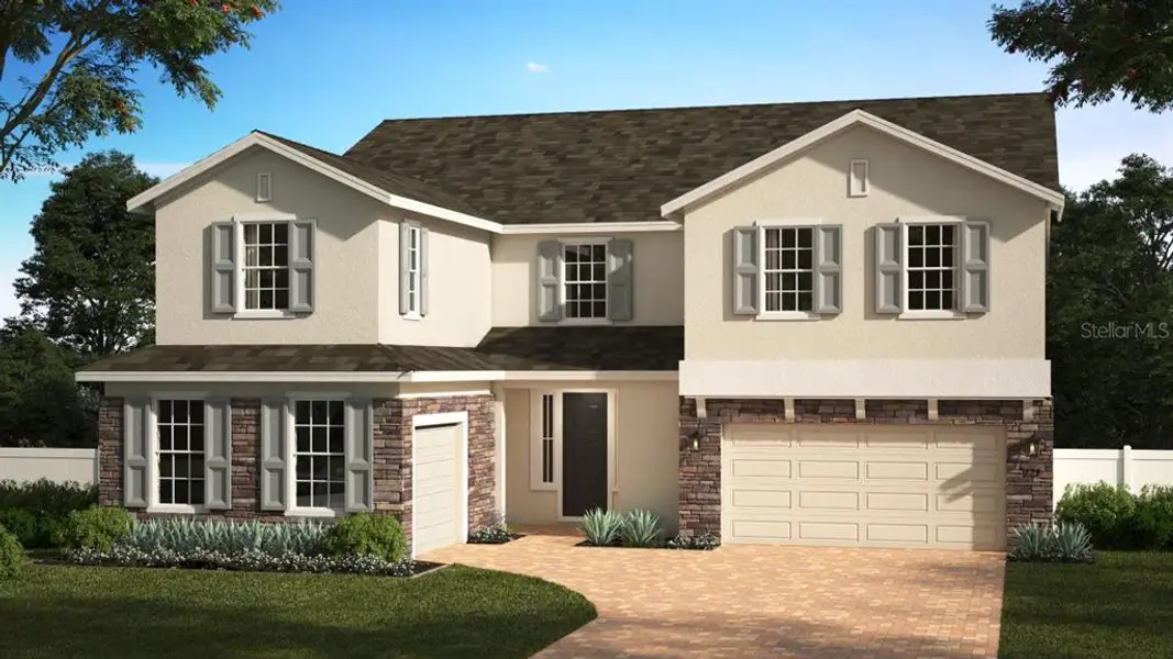 Front exterior of a new home in Bargrove Estates, Mount Dora, FL, highlighting curb appeal (Image 1). Front exterior of a new home in Bargrove Estates, Mount Dora, FL, highlighting curb appeal (Image 1).