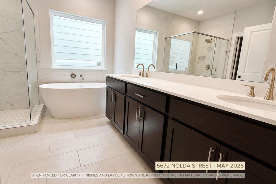 The primary bath is well underway, and the finishes are already speaking for themselves — a freestanding soaking tub, large vanity, sleek tilework, and a spacious shower. This is the fun stage where buyers can see the design vision clearly, while still catching the home before final completion. The primary bath is well underway, and the finishes are already speaking for themselves — a freestanding soaking tub, large vanity, sleek tilework, and a spacious shower. This is the fun stage where buyers can see the design vision clearly, while still catching the home before final completion.