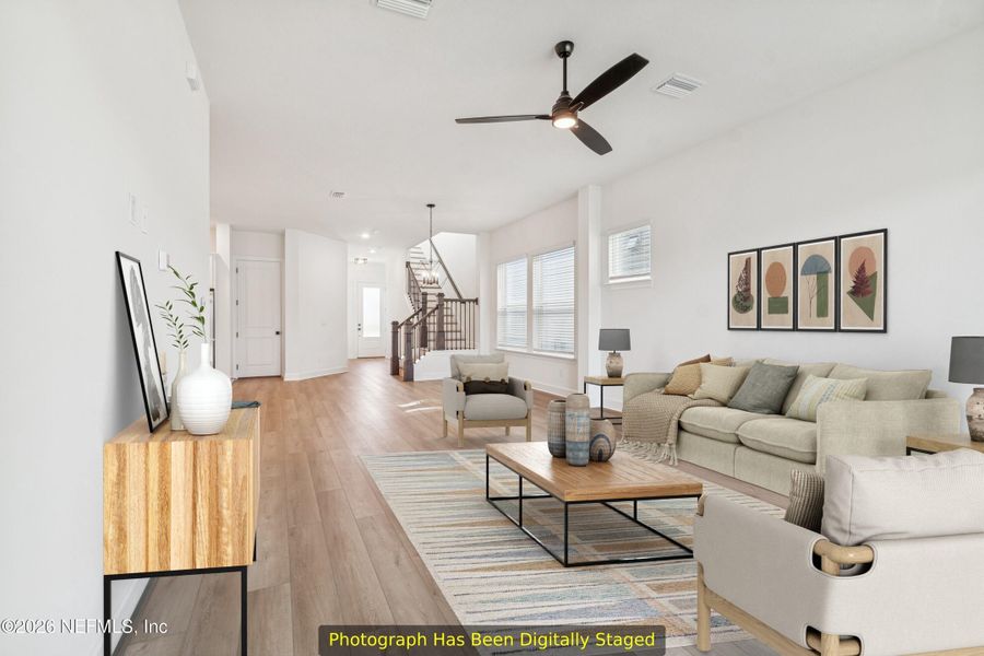 Furnished interior view inside a new home in Granville at eTown 38', Jacksonville (Image 16). Furnished interior view inside a new home in Granville at eTown 38', Jacksonville (Image 16).