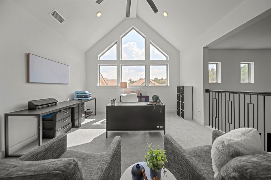 Flooded with natural light, this upstairs nook offers an inspiring place to work, study, or simply enjoy the view. Flooded with natural light, this upstairs nook offers an inspiring place to work, study, or simply enjoy the view.