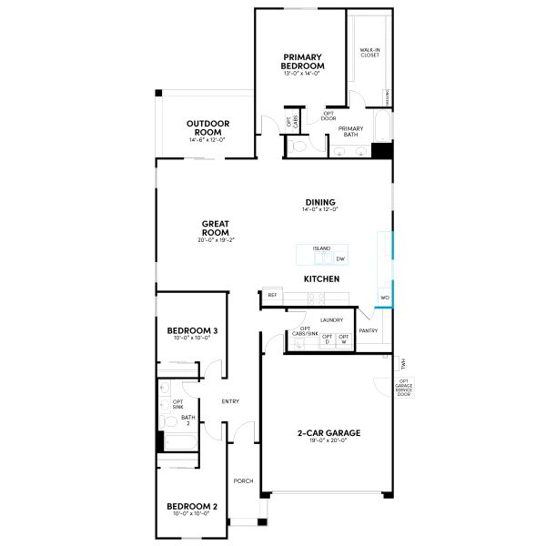 2D floor plan layout for the Azure Phase 5a by Brookfield Residential in Highland Sage at Alamar, Avondale, AZ (Image 16).
