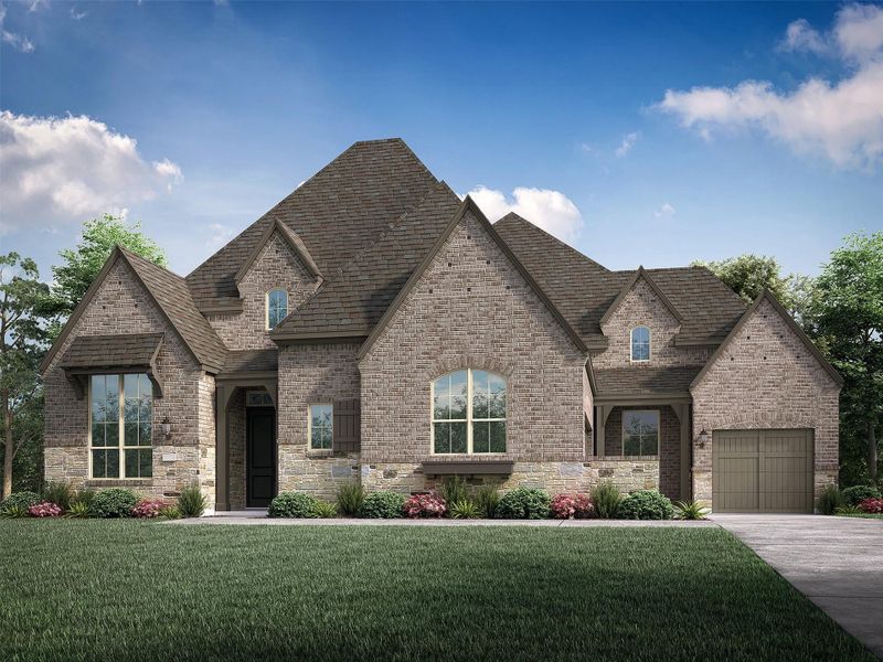 Front exterior of a new home in Santa Rita Ranch: 90ft. lots, Liberty Hill, TX, highlighting curb appeal (Image 1). Front exterior of a new home in Santa Rita Ranch: 90ft. lots, Liberty Hill, TX, highlighting curb appeal (Image 1).
