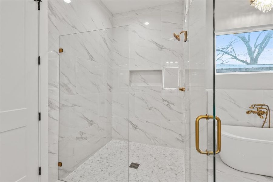 Bathroom with plus walk in shower