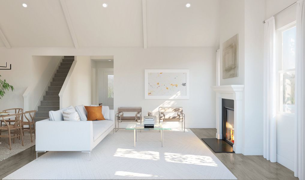 Great room with fireplace and vaulted ceiling