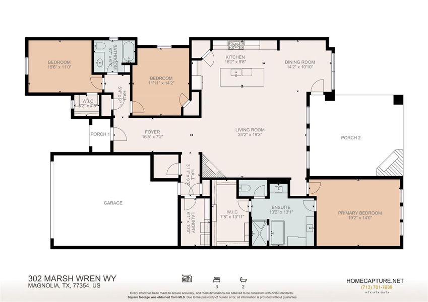 2D floor plan layout of this home in Audubon 60’s, Magnolia, TX (Image 5).