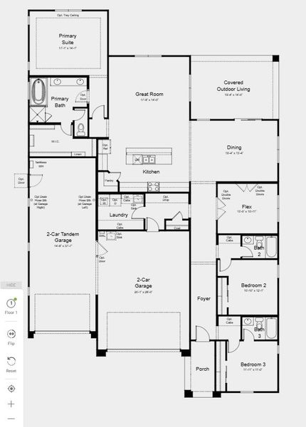 2D floor plan layout for the Beacon by Taylor Morrison in Combs Ranch Journey Collection, San Tan Valley, AZ (Image 3).
