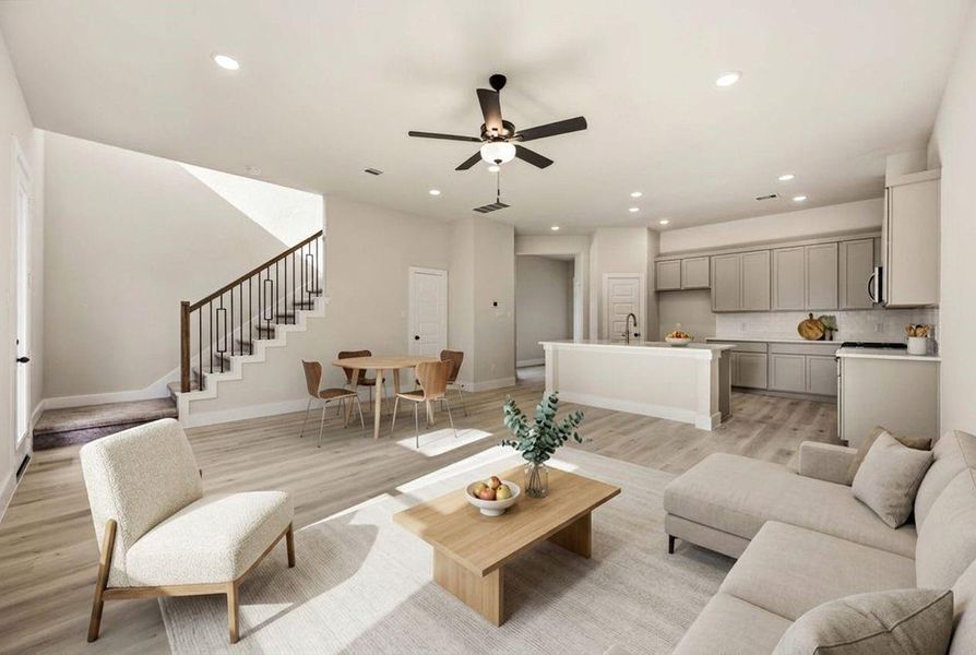 Virtually staged family room.