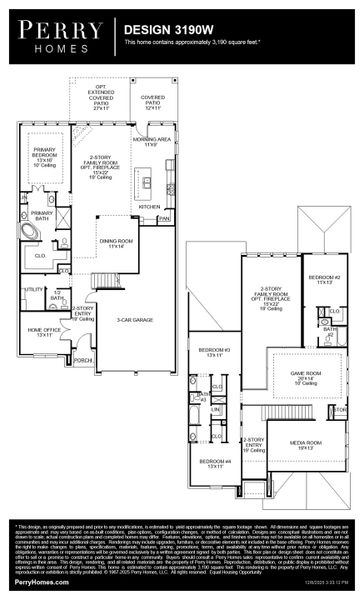 2D floor plan layout for the 3190W by Perry Homes in Lariat 50', Liberty Hill, TX (Image 3).