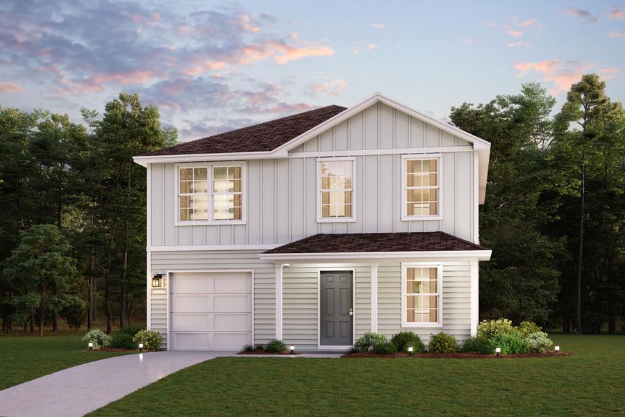 Front exterior of a new home in Hewett Landing, Supply, NC, highlighting curb appeal (Image 1).